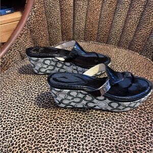 Coach Stylish Black and Gray 8.5 Wedge Sandals